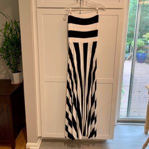 Elan Strapless Black & White Striped Long Dress